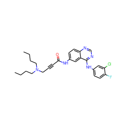 CCCCN(CC#CC(=O)Nc1ccc2ncnc(Nc3ccc(F)c(Cl)c3)c2c1)CCCC ZINC000013682405