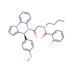 CCCCN(CC(=O)N1c2ccccc2-n2cccc2[C@@H]1c1ccc(OC)cc1)C(=O)c1ccccc1F ZINC000016569239