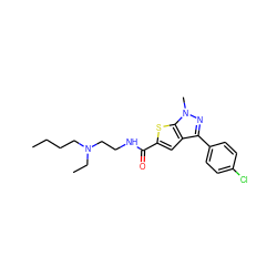 CCCCN(CC)CCNC(=O)c1cc2c(-c3ccc(Cl)cc3)nn(C)c2s1 ZINC000005025924