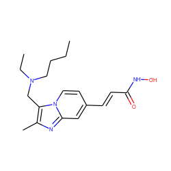 CCCCN(CC)Cc1c(C)nc2cc(/C=C/C(=O)NO)ccn12 ZINC000143184459