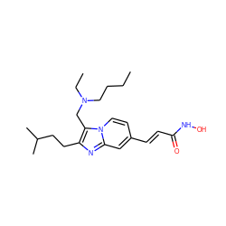 CCCCN(CC)Cc1c(CCC(C)C)nc2cc(/C=C/C(=O)NO)ccn12 ZINC000143147399