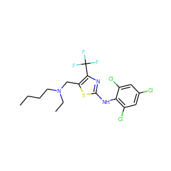 CCCCN(CC)Cc1sc(Nc2c(Cl)cc(Cl)cc2Cl)nc1C(F)(F)F ZINC000028133761