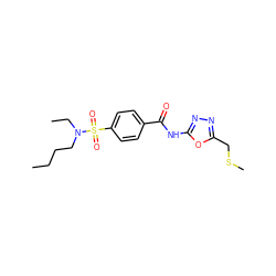 CCCCN(CC)S(=O)(=O)c1ccc(C(=O)Nc2nnc(CSC)o2)cc1 ZINC000002720219