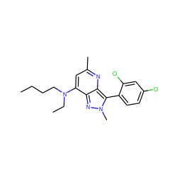 CCCCN(CC)c1cc(C)nc2c(-c3ccc(Cl)cc3Cl)n(C)nc12 ZINC000013553399