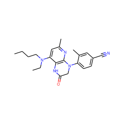 CCCCN(CC)c1cc(C)nc2c1NC(=O)CN2c1ccc(C#N)cc1C ZINC000014975074