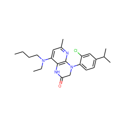 CCCCN(CC)c1cc(C)nc2c1NC(=O)CN2c1ccc(C(C)C)cc1Cl ZINC000013584794