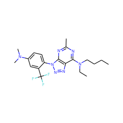 CCCCN(CC)c1nc(C)nc2c1nnn2-c1ccc(N(C)C)cc1C(F)(F)F ZINC000013794968