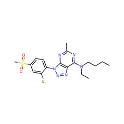 CCCCN(CC)c1nc(C)nc2c1nnn2-c1ccc(S(C)(=O)=O)cc1Br ZINC000013794954