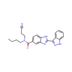 CCCCN(CCC#N)C(=O)c1ccc2[nH]c(-c3n[nH]c4ccccc34)nc2c1 ZINC000063540320