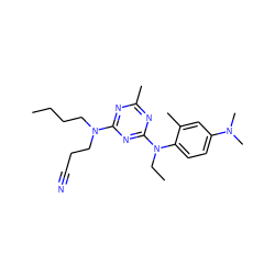 CCCCN(CCC#N)c1nc(C)nc(N(CC)c2ccc(N(C)C)cc2C)n1 ZINC000013794592