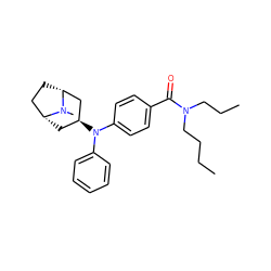 CCCCN(CCC)C(=O)c1ccc(N(c2ccccc2)[C@H]2C[C@@H]3CC[C@H](C2)N3C)cc1 ZINC000100759862