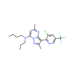 CCCCN(CCC)c1cc(C)nc2c(-c3ncc(C(F)(F)F)cc3Cl)c(C)nn12 ZINC000028360855