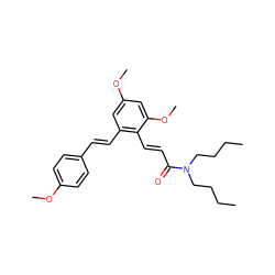 CCCCN(CCCC)C(=O)/C=C/c1c(/C=C/c2ccc(OC)cc2)cc(OC)cc1OC ZINC000095587479