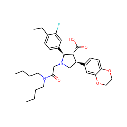 CCCCN(CCCC)C(=O)CN1C[C@H](c2ccc3c(c2)OCCO3)[C@@H](C(=O)O)[C@@H]1c1ccc(CC)c(F)c1 ZINC000027320588