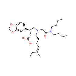 CCCCN(CCCC)C(=O)CN1C[C@H](c2ccc3c(c2)OCO3)[C@@H](C(=O)O)[C@@H]1CC/C=C(/C)CC ZINC000026978167