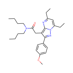 CCCCN(CCCC)C(=O)Cc1c(-c2ccc(OC)cc2)nn2c(CC)cc(CC)nc12 ZINC000653894731