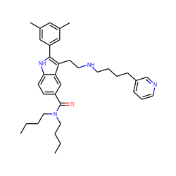 CCCCN(CCCC)C(=O)c1ccc2[nH]c(-c3cc(C)cc(C)c3)c(CCNCCCCc3cccnc3)c2c1 ZINC000029467933