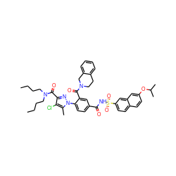 CCCCN(CCCC)C(=O)c1nn(-c2ccc(C(=O)NS(=O)(=O)c3ccc4ccc(OC(C)C)cc4c3)cc2C(=O)N2CCc3ccccc3C2)c(C)c1Cl ZINC000205500526