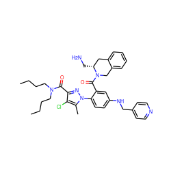 CCCCN(CCCC)C(=O)c1nn(-c2ccc(NCc3ccncc3)cc2C(=O)N2Cc3ccccc3C[C@H]2CN)c(C)c1Cl ZINC000049888728