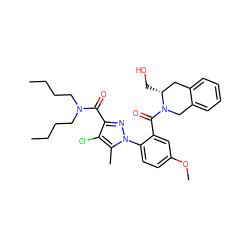 CCCCN(CCCC)C(=O)c1nn(-c2ccc(OC)cc2C(=O)N2Cc3ccccc3C[C@H]2CO)c(C)c1Cl ZINC000144206973