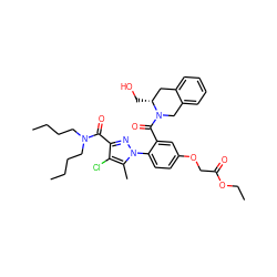 CCCCN(CCCC)C(=O)c1nn(-c2ccc(OCC(=O)OCC)cc2C(=O)N2Cc3ccccc3C[C@H]2CO)c(C)c1Cl ZINC000144289179