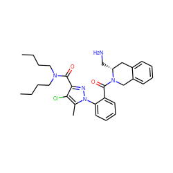 CCCCN(CCCC)C(=O)c1nn(-c2ccccc2C(=O)N2Cc3ccccc3C[C@H]2CN)c(C)c1Cl ZINC000029465156