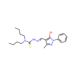 CCCCN(CCCC)C(=S)N/N=C/c1c(C)nn(-c2ccccc2)c1O ZINC000008682419