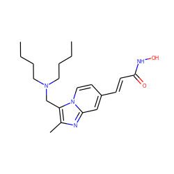 CCCCN(CCCC)Cc1c(C)nc2cc(/C=C/C(=O)NO)ccn12 ZINC000142544503