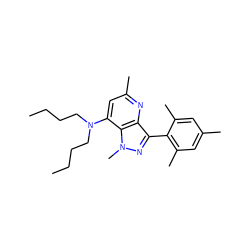 CCCCN(CCCC)c1cc(C)nc2c(-c3c(C)cc(C)cc3C)nn(C)c12 ZINC000013553452