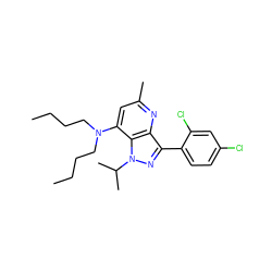 CCCCN(CCCC)c1cc(C)nc2c(-c3ccc(Cl)cc3Cl)nn(C(C)C)c12 ZINC000013553396