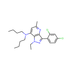 CCCCN(CCCC)c1cc(C)nc2c(-c3ccc(Cl)cc3Cl)nn(CC)c12 ZINC000013553392