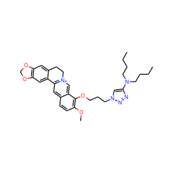 CCCCN(CCCC)c1cn(CCCOc2c(OC)ccc3cc4[n+](cc23)CCc2cc3c(cc2-4)OCO3)nn1 ZINC000071295362