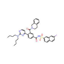 CCCCN(CCCC)c1nccc(-c2ccc(C(=O)NS(=O)(=O)c3ccc4ccc(I)cc4c3)cc2C(=O)N2CCc3ccccc3C2)n1 ZINC000095551485