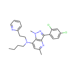 CCCCN(CCc1ccccn1)c1cc(C)nc2c(-c3ccc(Cl)cc3Cl)nn(C)c12 ZINC000013553443