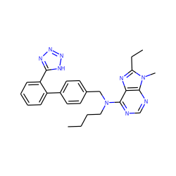 CCCCN(Cc1ccc(-c2ccccc2-c2nnn[nH]2)cc1)c1ncnc2c1nc(CC)n2C ZINC000029465222