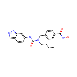 CCCCN(Cc1ccc(C(=O)NO)cc1)C(=O)Nc1ccc2c[nH]nc2c1 ZINC000605706491