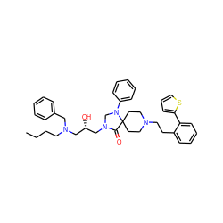 CCCCN(Cc1ccccc1)C[C@H](O)CN1CN(c2ccccc2)C2(CCN(CCc3ccccc3-c3cccs3)CC2)C1=O ZINC000299869699