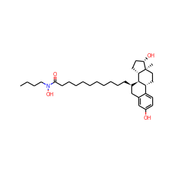 CCCCN(O)C(=O)CCCCCCCCCC[C@@H]1Cc2cc(O)ccc2[C@H]2CC[C@]3(C)[C@@H](O)CC[C@H]3[C@@H]21 ZINC000653751515