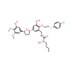 CCCCN(O)C(=O)NCc1cc([C@@H]2CC[C@@H](c3cc(OC)c(OC)c(OC)c3)O2)cc(OC)c1OCCSc1ccc(Cl)cc1 ZINC000026145533