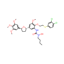 CCCCN(O)C(=O)Nc1cc([C@@H]2CC[C@@H](c3cc(OC)c(OC)c(OC)c3)O2)cc(OC)c1OCCSc1ccc(Cl)c(Cl)c1 ZINC000026152739