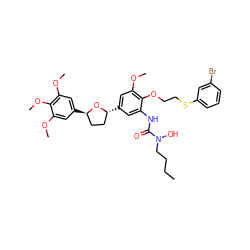 CCCCN(O)C(=O)Nc1cc([C@@H]2CC[C@@H](c3cc(OC)c(OC)c(OC)c3)O2)cc(OC)c1OCCSc1cccc(Br)c1 ZINC000026146918