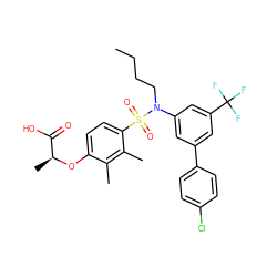 CCCCN(c1cc(-c2ccc(Cl)cc2)cc(C(F)(F)F)c1)S(=O)(=O)c1ccc(O[C@@H](C)C(=O)O)c(C)c1C ZINC000071329292