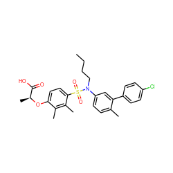 CCCCN(c1ccc(C)c(-c2ccc(Cl)cc2)c1)S(=O)(=O)c1ccc(O[C@@H](C)C(=O)O)c(C)c1C ZINC000071318519