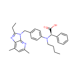 CCCCN(c1ccc(Cn2c(CC)nc3c(C)cc(C)nc32)cc1)[C@@H](C(=O)O)c1ccccc1 ZINC000013732471