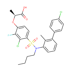 CCCCN(c1cccc(-c2ccc(Cl)cc2)c1C)S(=O)(=O)c1ccc(O[C@@H](C)C(=O)O)c(F)c1Cl ZINC000071317043