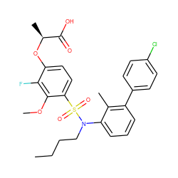 CCCCN(c1cccc(-c2ccc(Cl)cc2)c1C)S(=O)(=O)c1ccc(O[C@@H](C)C(=O)O)c(F)c1OC ZINC000071318616