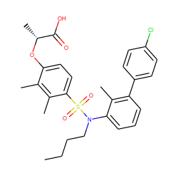 CCCCN(c1cccc(-c2ccc(Cl)cc2)c1C)S(=O)(=O)c1ccc(O[C@H](C)C(=O)O)c(C)c1C ZINC000071297002