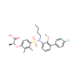 CCCCN(c1cccc(-c2ccc(Cl)cc2)c1OC)S(=O)(=O)c1ccc(O[C@@H](C)C(=O)O)c(C)c1C ZINC000071317001