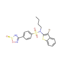 CCCCN(c1sc2ccccc2c1Br)S(=O)(=O)c1ccc(C2=NO[S@@+]([O-])N2)cc1 ZINC000115231687