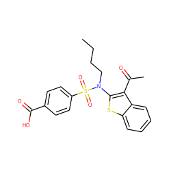 CCCCN(c1sc2ccccc2c1C(C)=O)S(=O)(=O)c1ccc(C(=O)O)cc1 ZINC000115234929